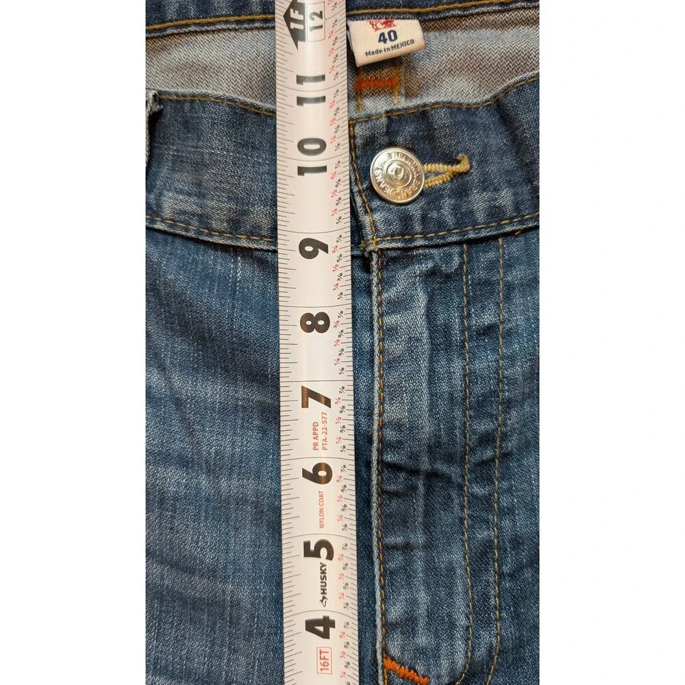 True Religion Men's Blue Jeans Size 40 (42x34) Straight Leg Cut Wide Cuff Denim